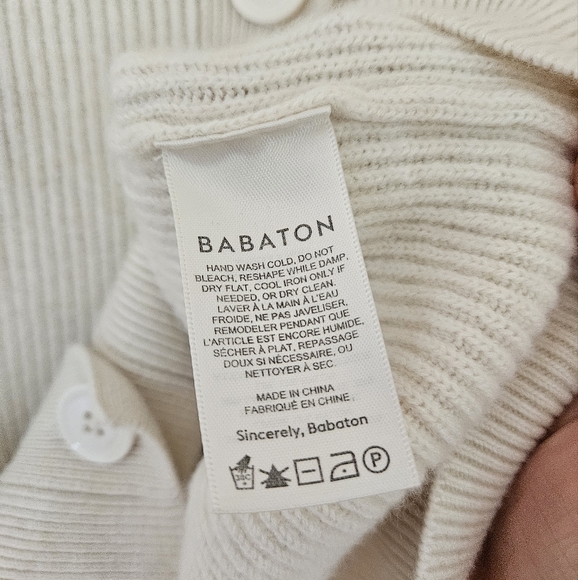 Aritzia Babaton Bespoke Wool Linen Blend Cardigan XS Ivory White V-Neck - Picture 7 of 8